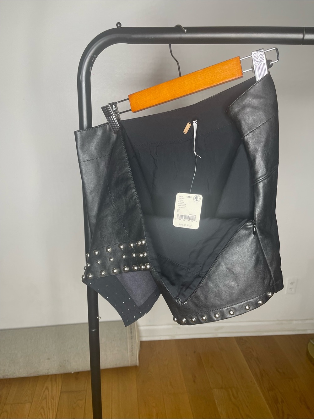 Free People Black Faux Leather Studded Mini Skirt - Picture 4 of 8
